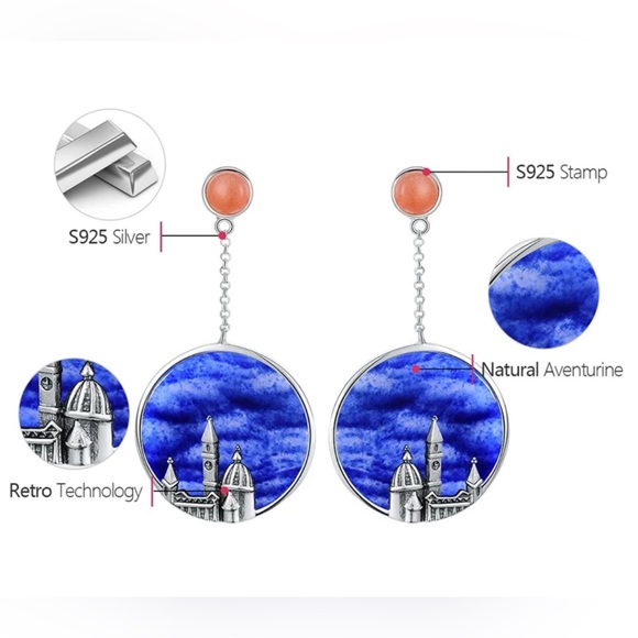 Artisan Handmade 925 Silver Natural Aventurine Cathedral Earrings The … - Picture 4 of 5